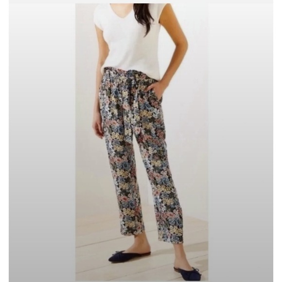 LOFT Pants - LOFT Floral‎ Paperbag Waist Tie Front Tapered Pants Multi Color Womens Large